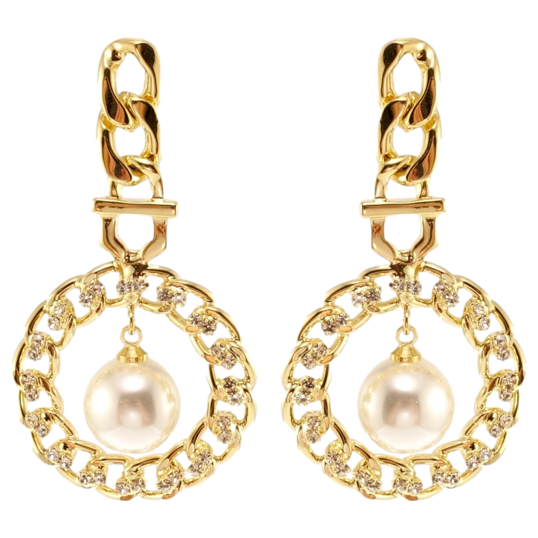 Сережки Xuping JEAN GOUJON Позолота 14K пусети Орнамент ланцюжок з перлами фото №1