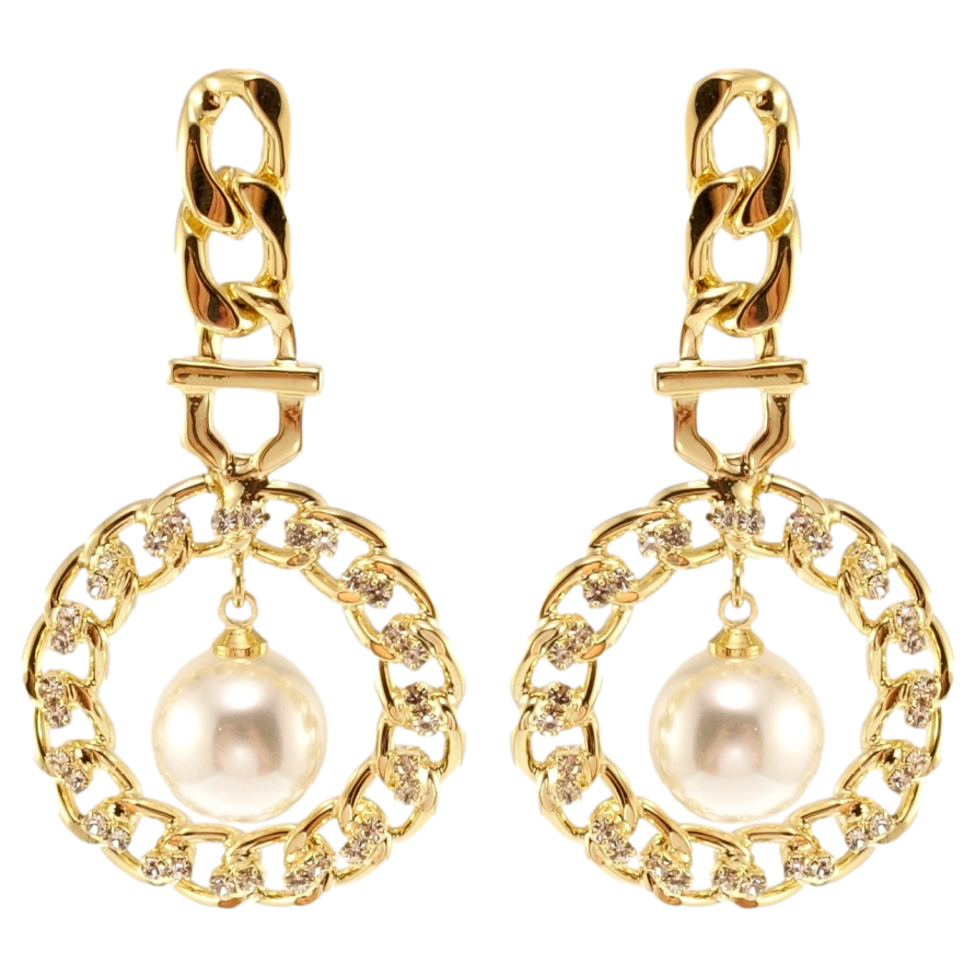 Сережки Xuping JEAN GOUJON Позолота 14K пусети Орнамент ланцюжок з перлами фото №1