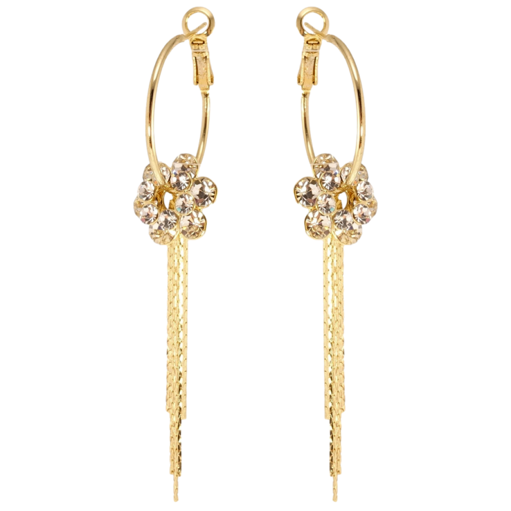 Серьги Xuping JEAN GOUJON Позолота 14K подвески на кольцах Кристальные цветочки с цепочками на кольцах ø фото №4