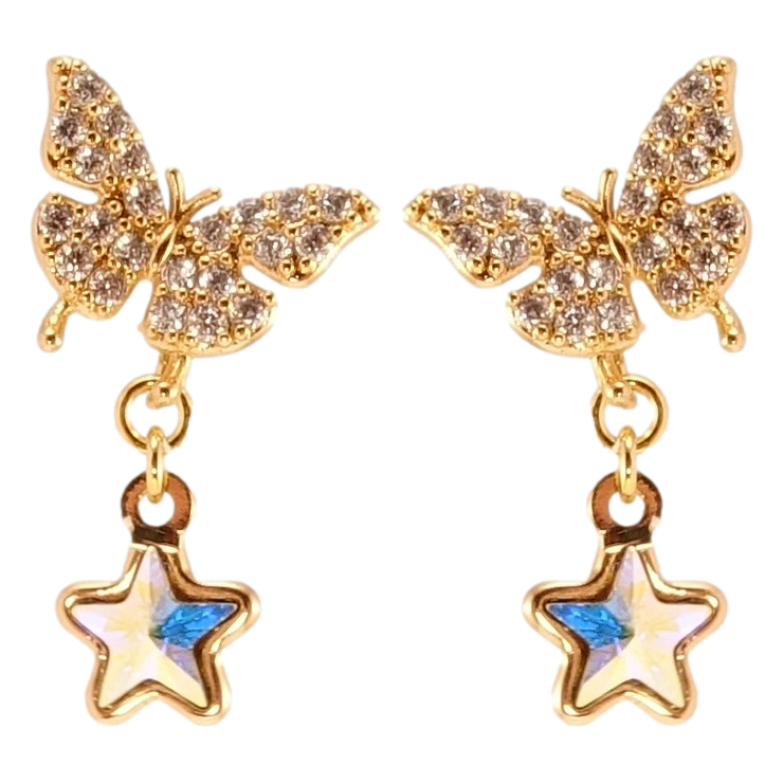 Серьги Xuping JEAN GOUJON Позолота 18K пусеты Бабочки с звездными подвесками фото №1