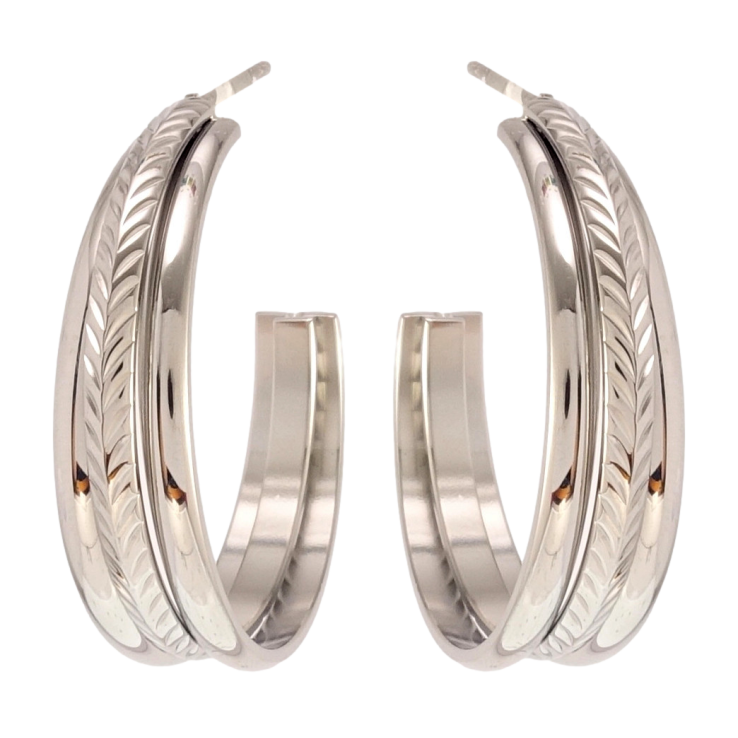 Серьги Xuping JEAN GOUJON Родий пусеты Широкие дуги с узором фото №3