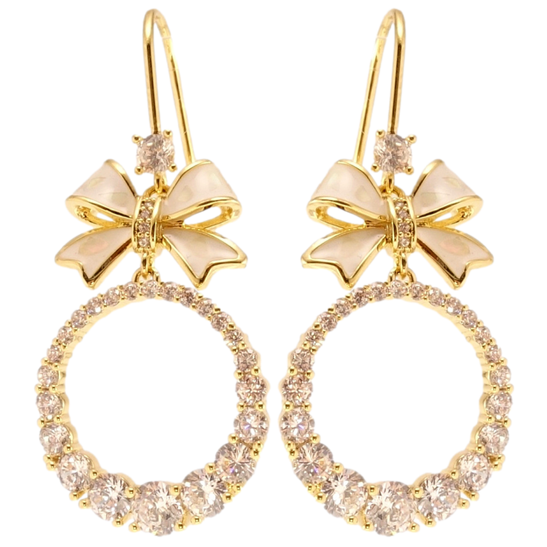 Серьги Xuping JEAN GOUJON Позолота 14K французский замок Банты с колечками инкрустация цирконием фото №1