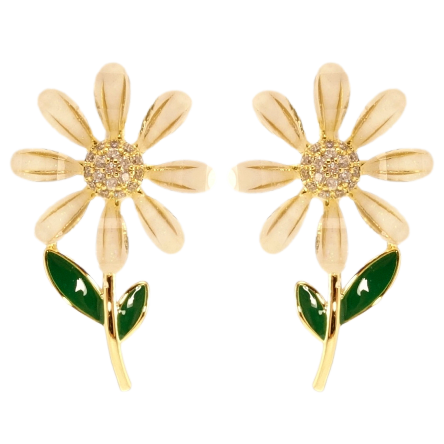 Серьги Xuping JEAN GOUJON Позолота 14K пусеты Цветочки с прокраской эмалью фото №1