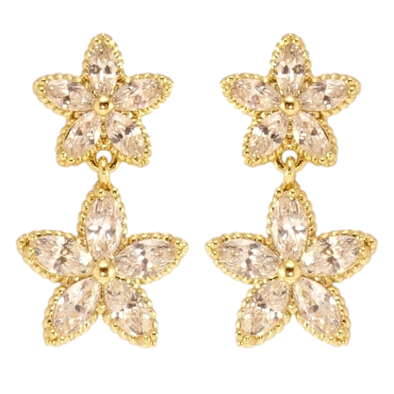 Серьги Xuping JEAN GOUJON Позолота 14K пусеты Кристальные цветочки фото №1