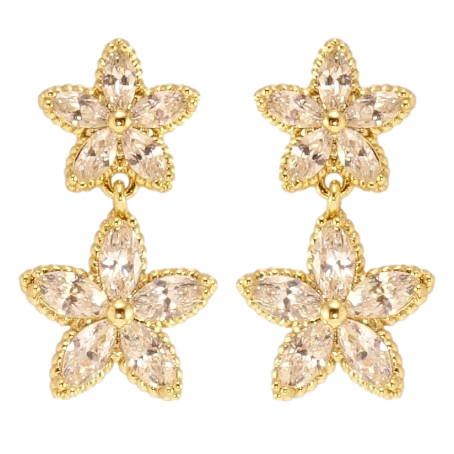 Серьги Xuping JEAN GOUJON Позолота 14K пусеты Кристальные цветочки фото №1