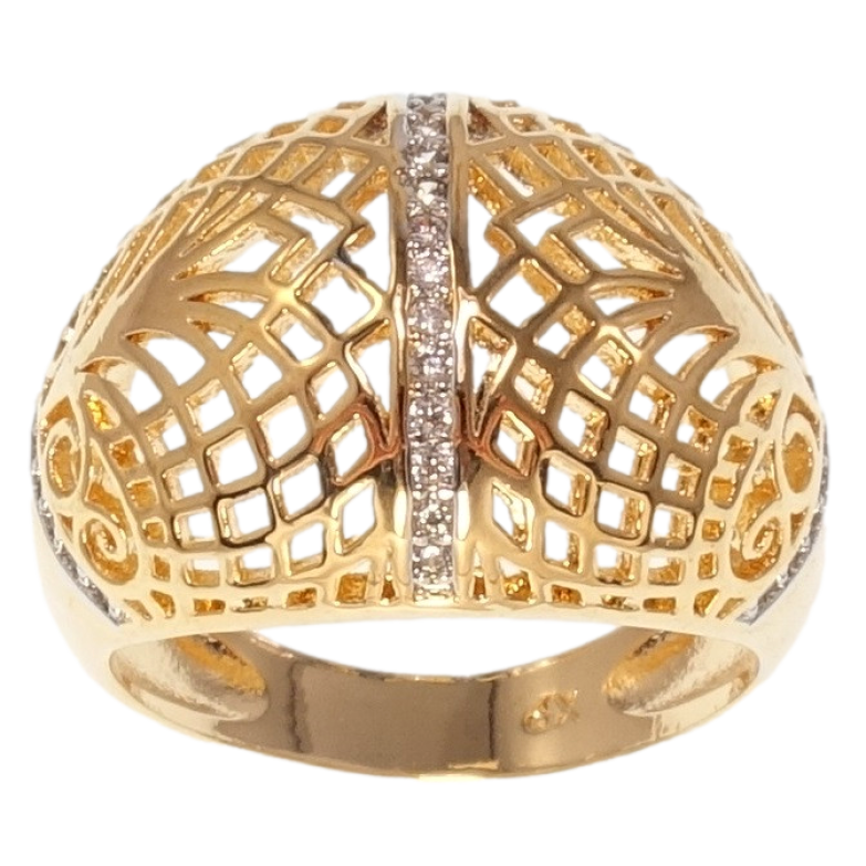 Перстень Xuping Позолота+Родій Великий Різьблений Купол Декор Родовані Доріжки Цирконій фото №1