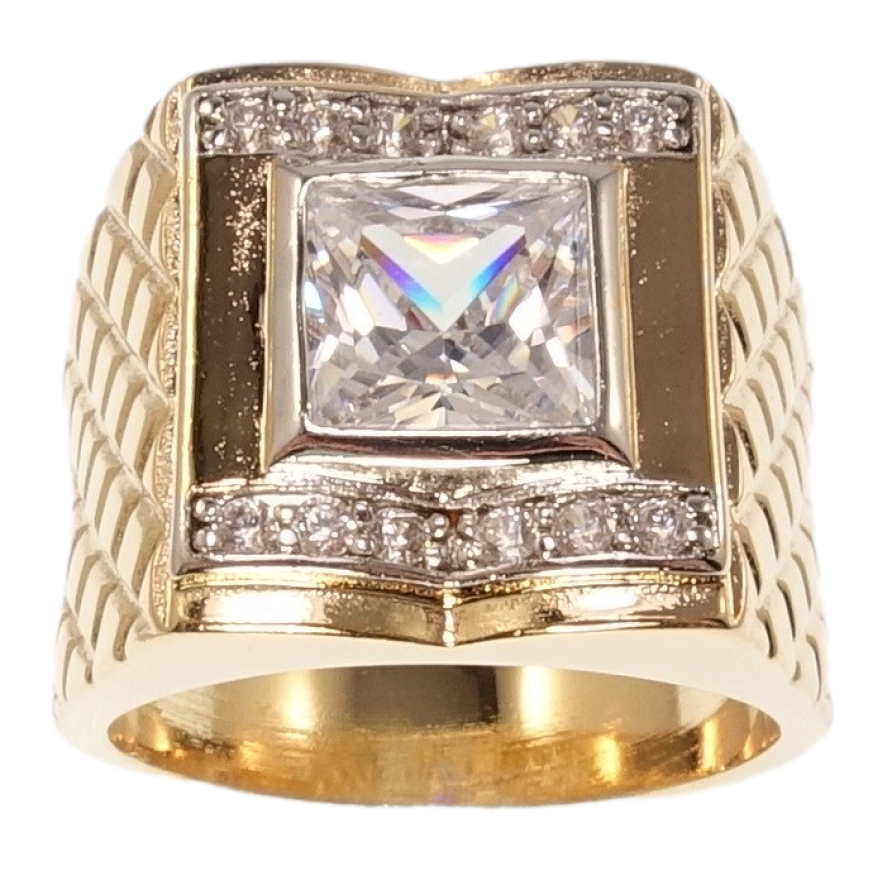 Перстень Xuping Позолота+Родій Широка шинка з кристальним орнаментом фото №1