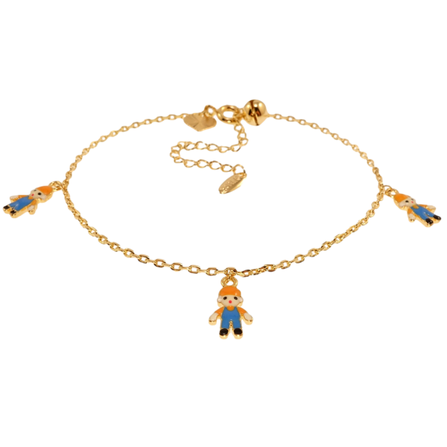Браслет дитячий Xuping Позолота 18K  на ногу Чоловічки кольорова емаль довжина з доп.ланцюжком 18 - 23см х 2мм фото №1