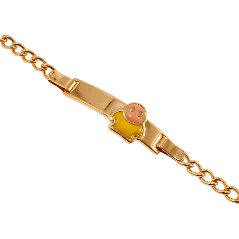 Браслет детский Xuping Позолота 18K Панцирное Плетение с пластиной и эмалевым человечком  длина 14,15.5см х фото №1