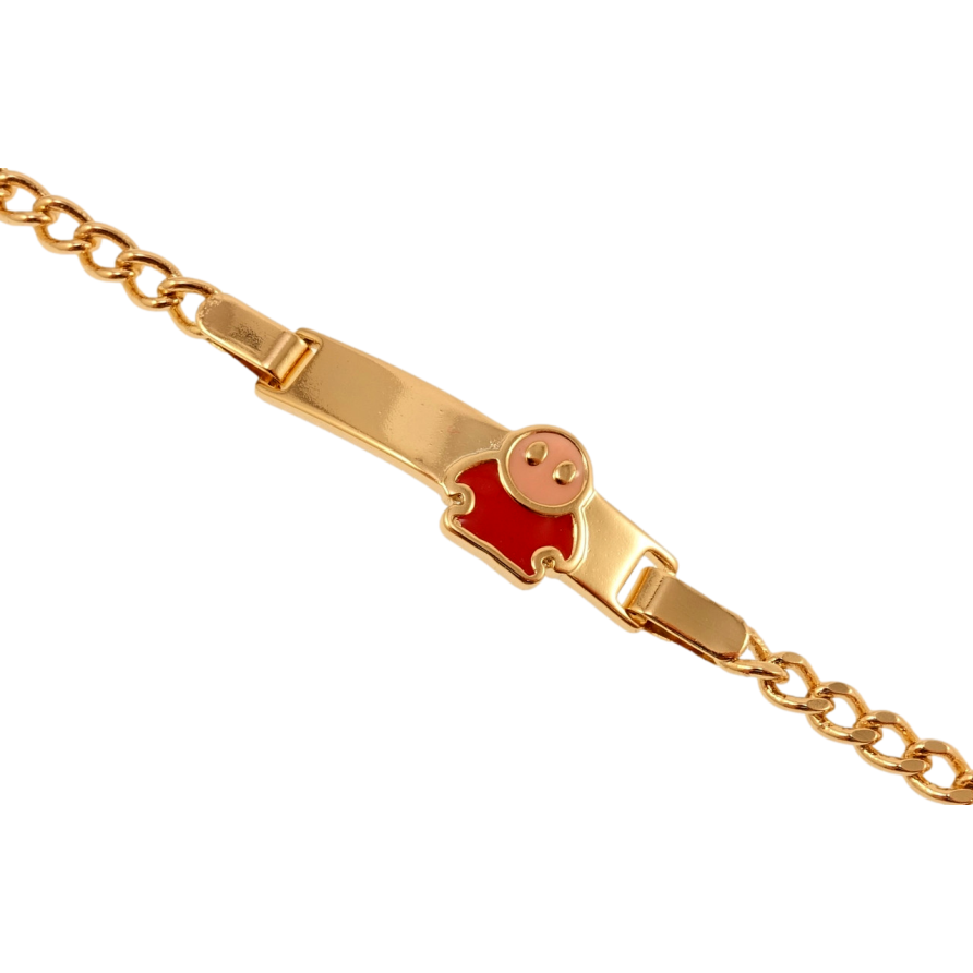 Браслет дитячий Xuping Позолота 18K Панцирне плетіння з пластиною та емалевим чоловічком довжина 14,15.5см х3 фото №1