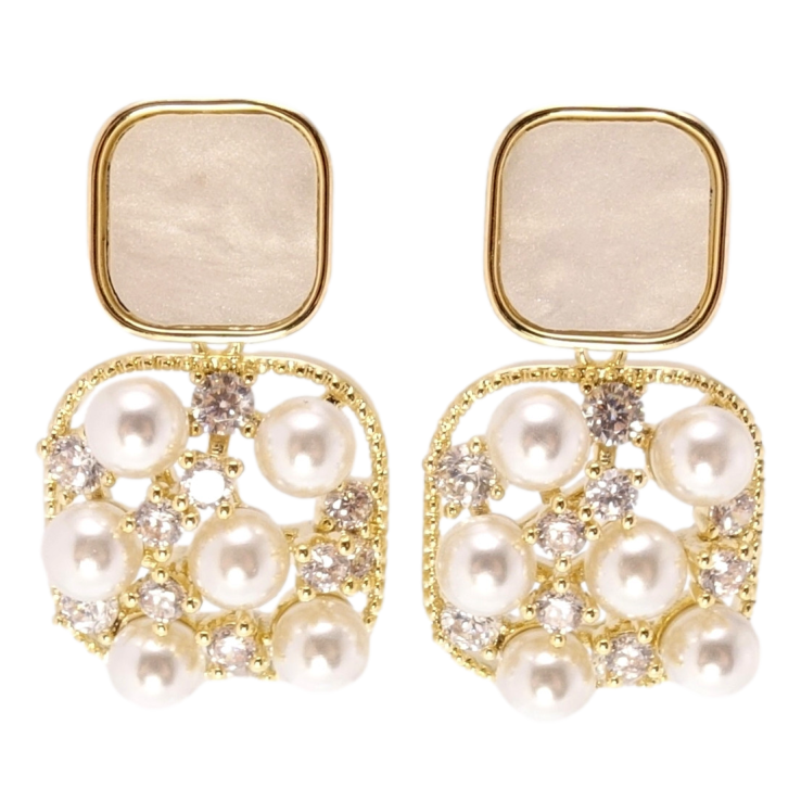 Сережки Xuping JEAN GOUJON Позолота 14K пусети Квадратні форми з розсипом фото №19