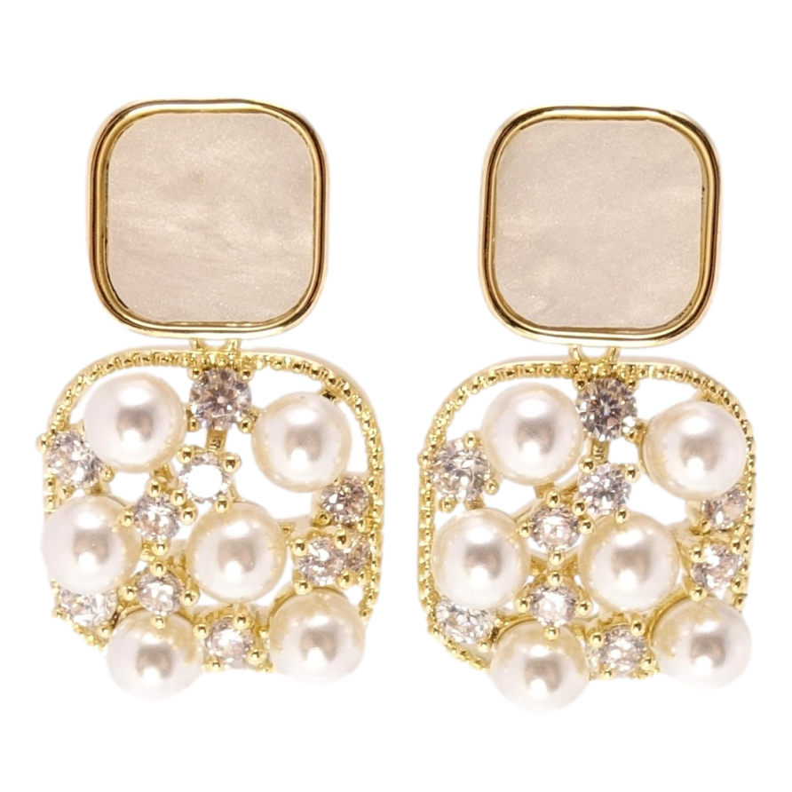 Сережки Xuping JEAN GOUJON Позолота 14K пусети Квадратні форми з розсипом фото №1