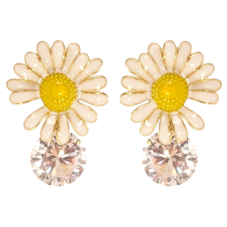 Серьги Xuping JEAN GOUJON Позолота 14K пусеты Ромашки с кристаллами,  прокраска фото №19