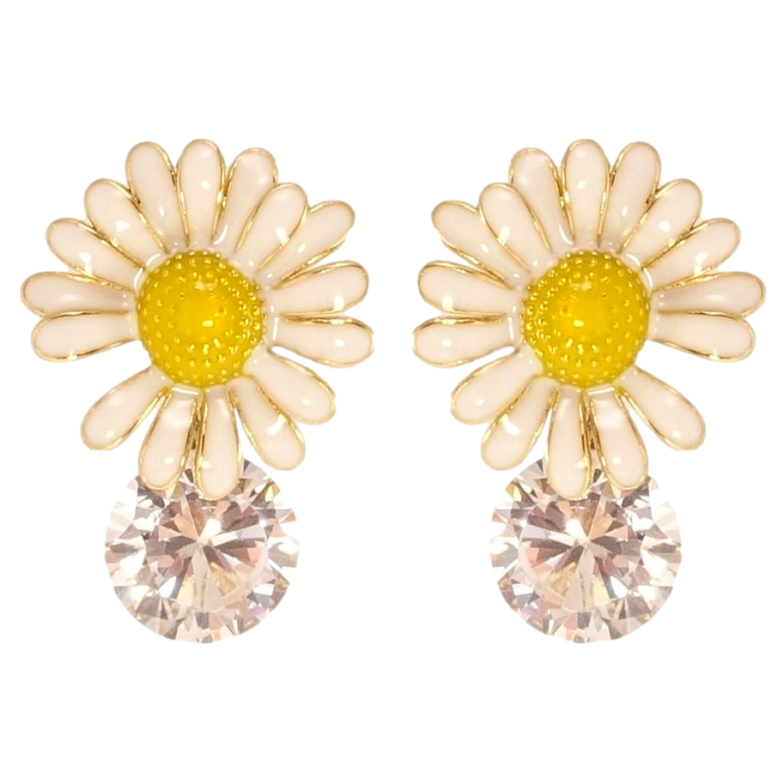 Сережки Xuping JEAN GOUJON Позолота 14K пусети Ромашки з кристалами, фарбування фото №1