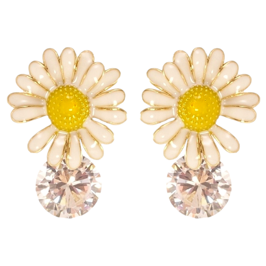 Сережки Xuping JEAN GOUJON Позолота 14K пусети Ромашки з кристалами, фарбування фото №1