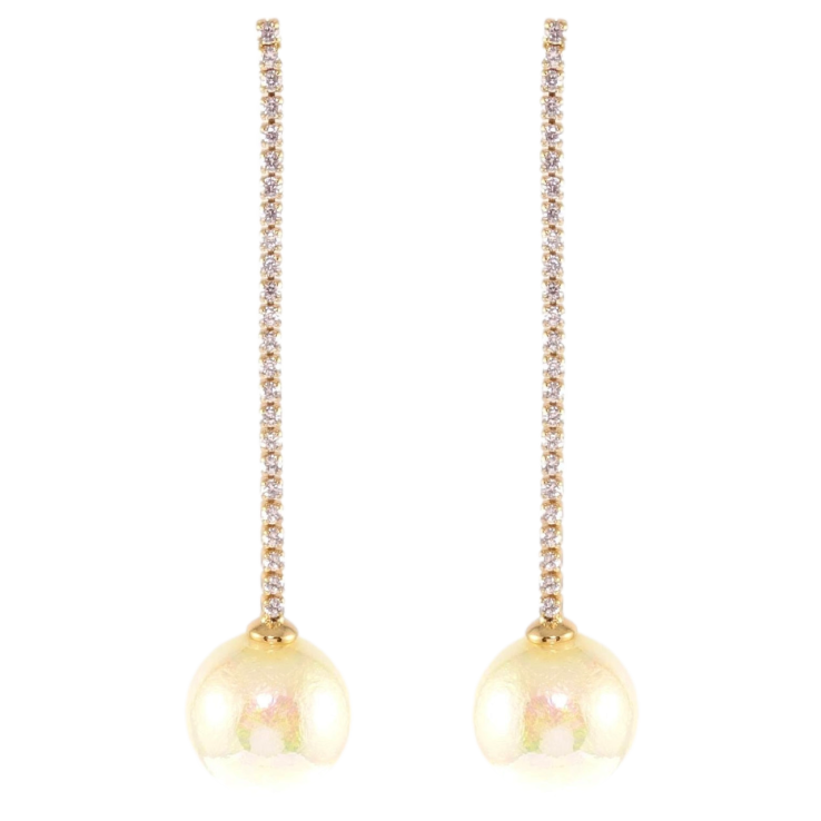 Серьги Xuping JEAN GOUJON Позолота 18K пусеты Жемчужины на дорожках циркония ø 14мм фото №4