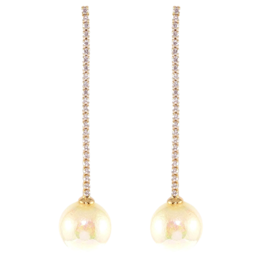 Серьги Xuping JEAN GOUJON Позолота 18K пусеты Жемчужины на дорожках циркония ø 14мм фото №1 Серьги Xuping JEAN GOUJON Позолота 18K пусеты Жемчужины на дорожках циркония ø 14мм фото №1