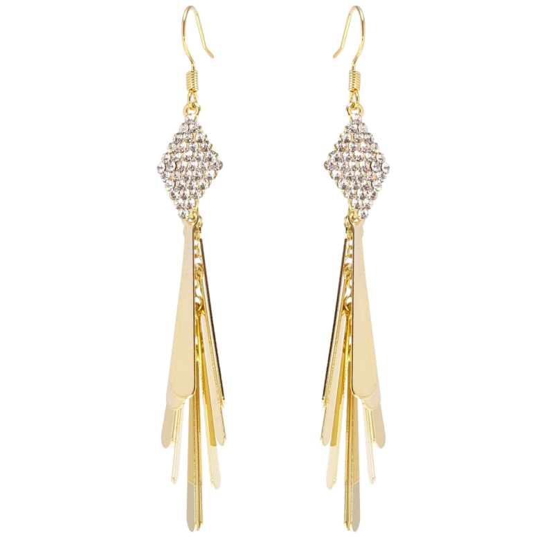 Сережки Xuping JEAN GOUJON Позолота 14K французький замок Витончені підвіски з ромбами з цирконію фото №1