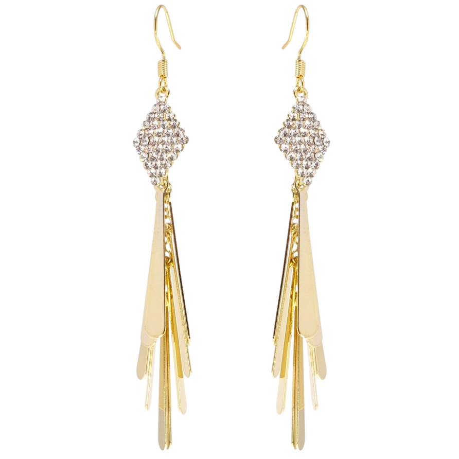 Сережки Xuping JEAN GOUJON Позолота 14K французький замок Витончені підвіски з ромбами з цирконію фото №1