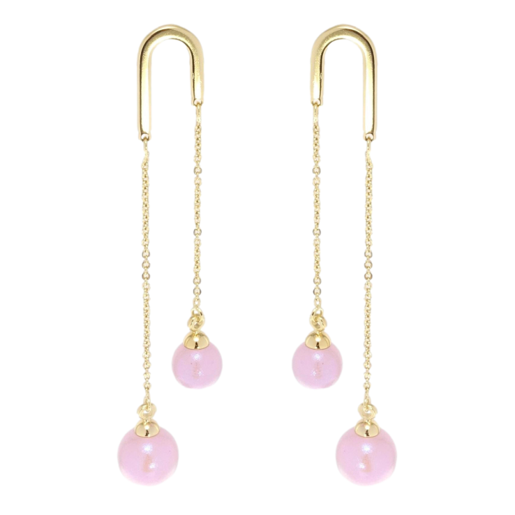 Серьги Xuping JEAN GOUJON Позолота 14K пусеты Розовые бусины на цепочках фото №11