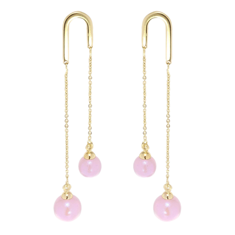 Серьги Xuping JEAN GOUJON Позолота 14K пусеты Розовые бусины на цепочках фото №10