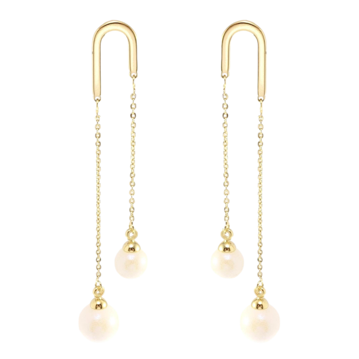 Сережки Xuping JEAN GOUJON Позолота 14K пусети Перлинні намистини на ланцюжках фото №4