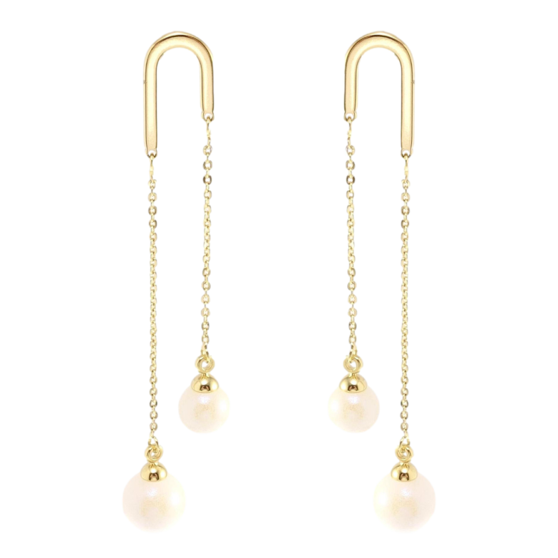 Сережки Xuping JEAN GOUJON Позолота 14K пусети Перлинні намистини на ланцюжках фото №1