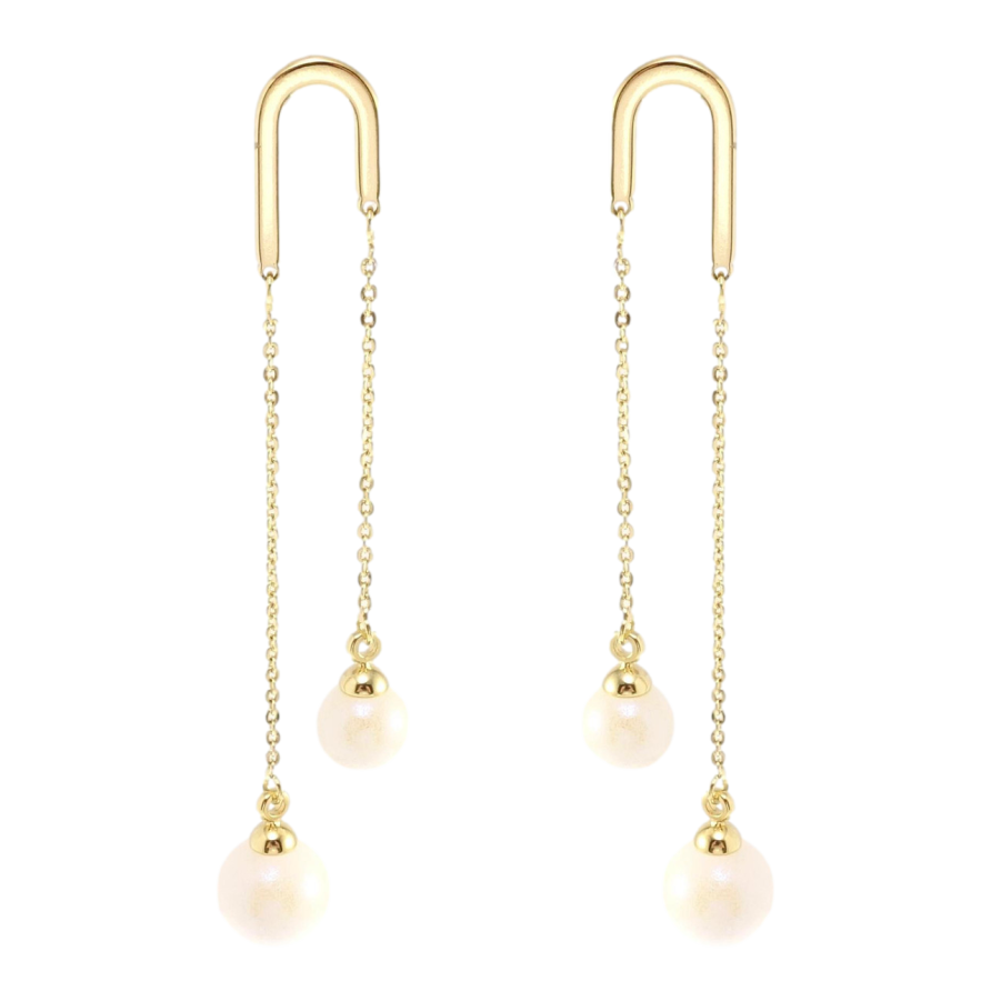 Сережки Xuping JEAN GOUJON Позолота 14K пусети Перлинні намистини на ланцюжках фото №1
