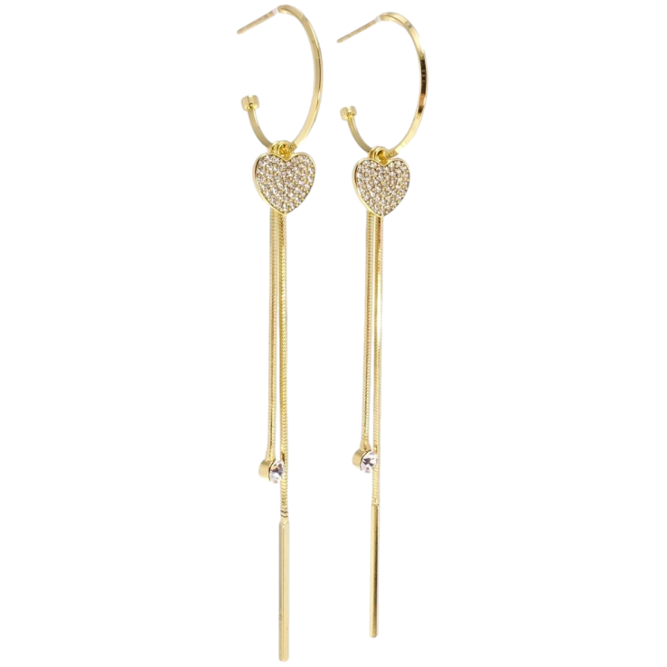 Серьги Xuping JEAN GOUJON Позолота 14K пусеты Сердечки с цепочками на кольцах фото №15