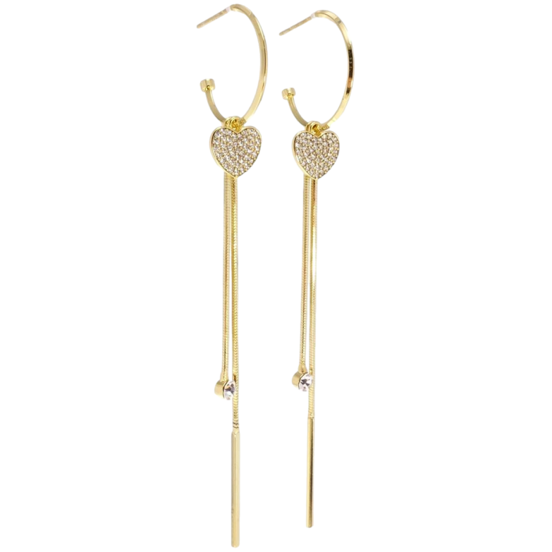 Сережки Xuping JEAN GOUJON Позолота 14K пусети Сердечки з ланцюжками на кільцях фото №1