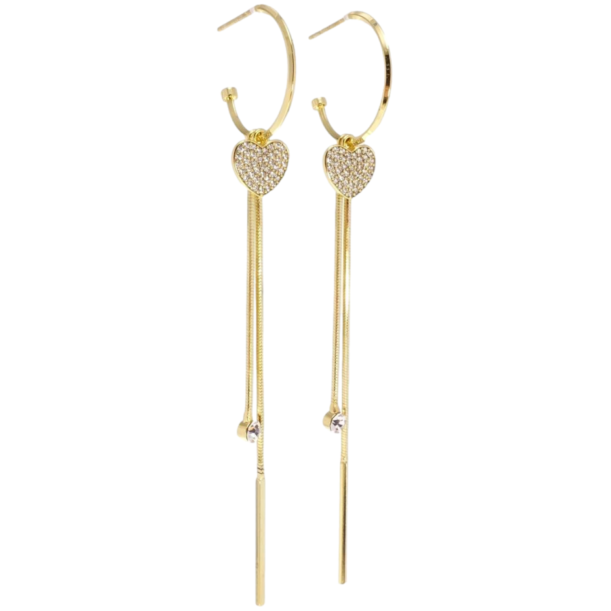 Серьги Xuping JEAN GOUJON Позолота 14K пусеты Сердечки с цепочками на кольцах фото №1