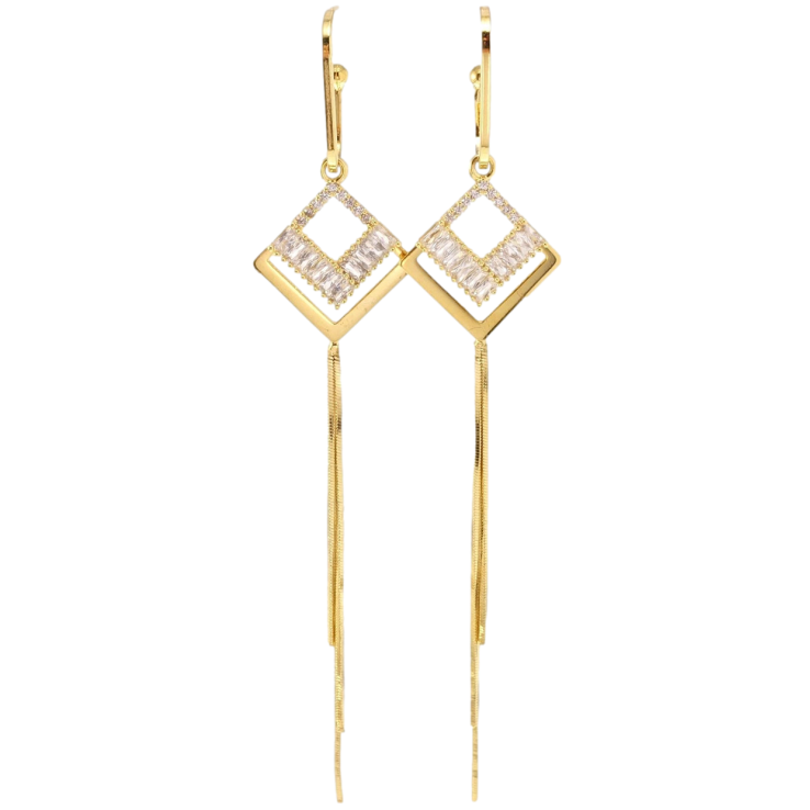 Серьги Xuping JEAN GOUJON Позолота 14K пусеты Элегантные ромбовые подвески фото №8