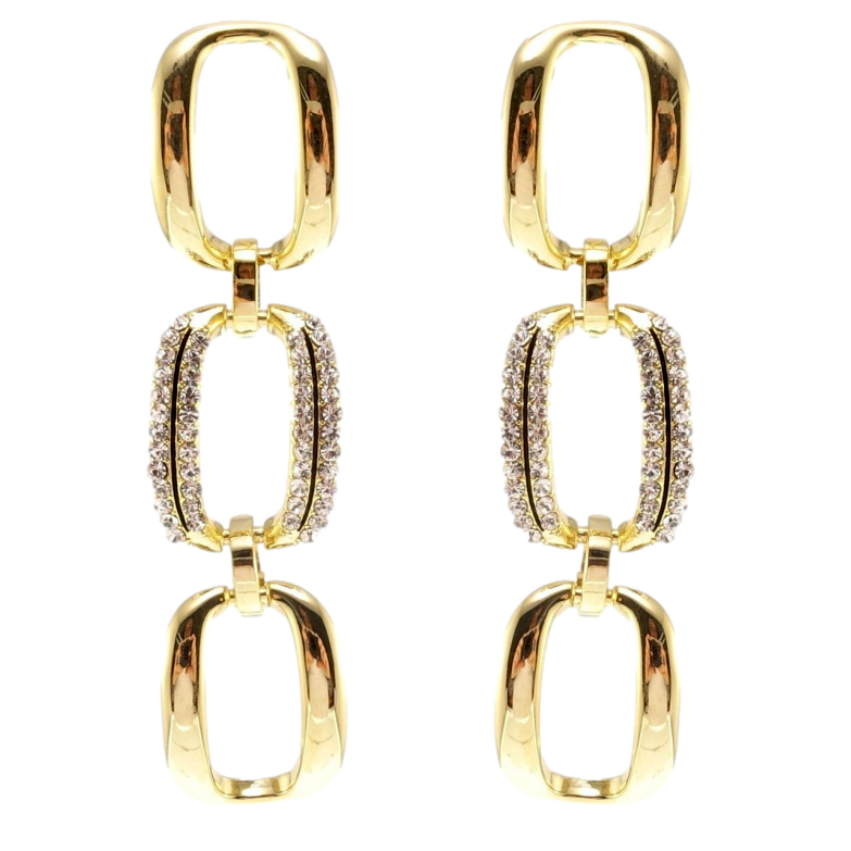 Серьги Xuping JEAN GOUJON Позолота 14K пусеты Овальные звенья с цирконием фото №4