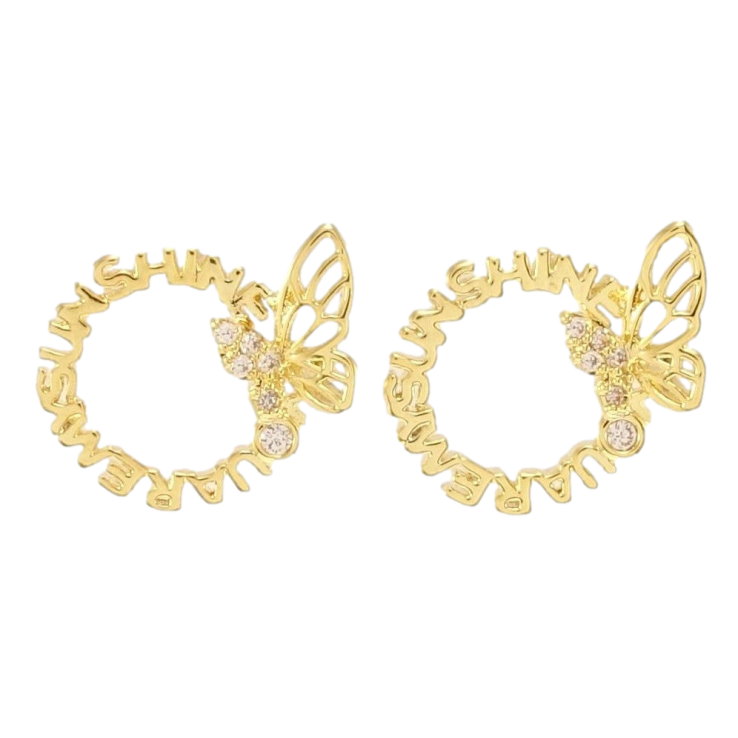 Сережки Xuping JEAN GOUJON Позолота 14K пусети Круги з метеликами на один бік фото №2