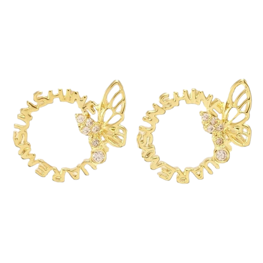 Сережки Xuping JEAN GOUJON Позолота 14K пусети Круги з метеликами на один бік фото №1