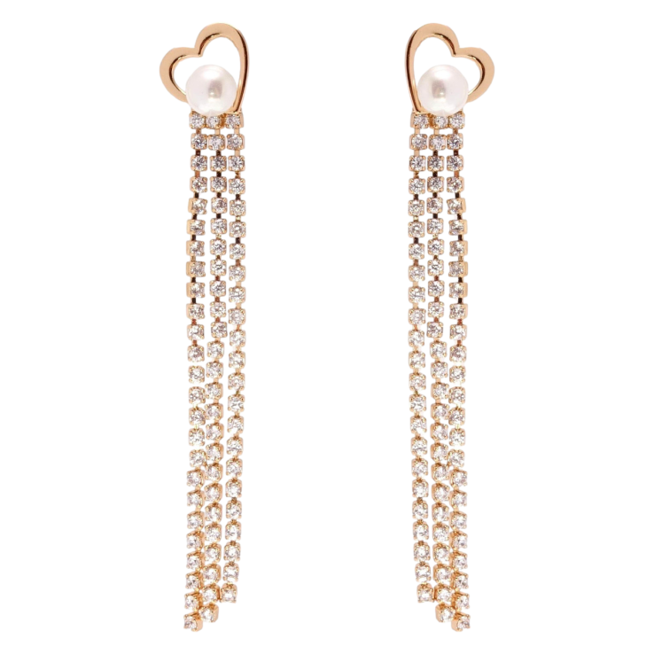 Серьги Xuping JEAN GOUJON Позолота 18K пусеты Сердечки с жемчугом и кристальными цепочками фото №3 Серьги Xuping JEAN GOUJON Позолота 18K пусеты Сердечки с жемчугом и кристальными цепочками фото №3