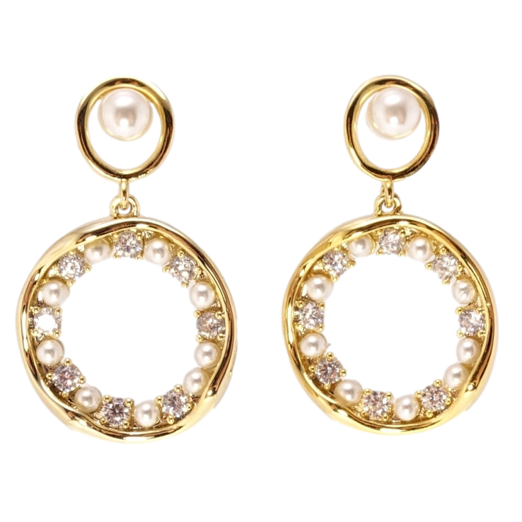 Сережки Xuping JEAN GOUJON Позолота 14K пусети Колечки з перлами та цирконієм фото №17