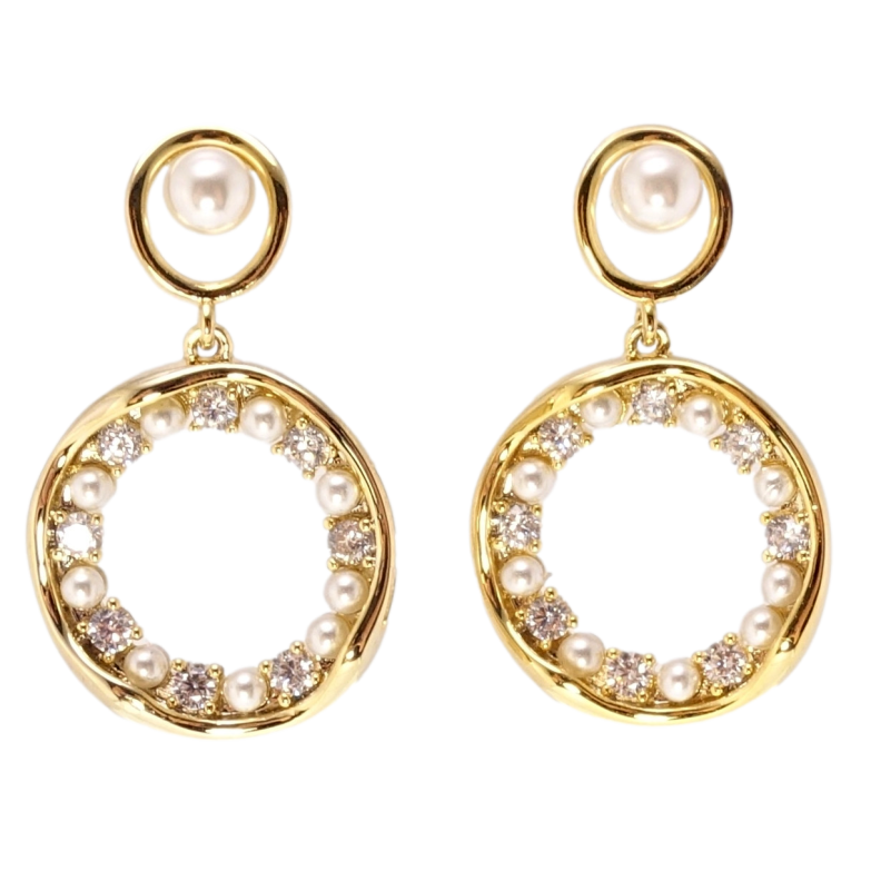 Серьги Xuping JEAN GOUJON Позолота 14K пусеты Колечки с жемчугом и цирконием фото №1