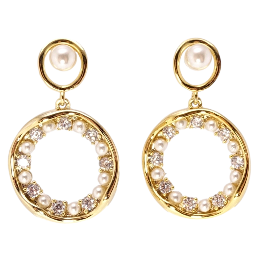 Серьги Xuping JEAN GOUJON Позолота 14K пусеты Колечки с жемчугом и цирконием фото №1