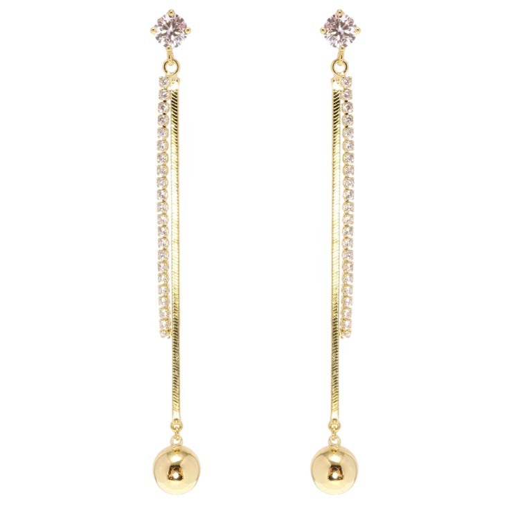 Сережки Xuping JEAN GOUJON Позолота 14K пусети Кристальний ланцюжок з кулькою фото №5