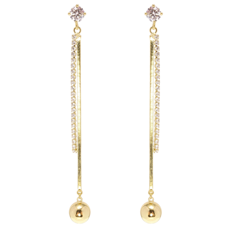 Сережки Xuping JEAN GOUJON Позолота 14K пусети Кристальний ланцюжок з кулькою фото №1