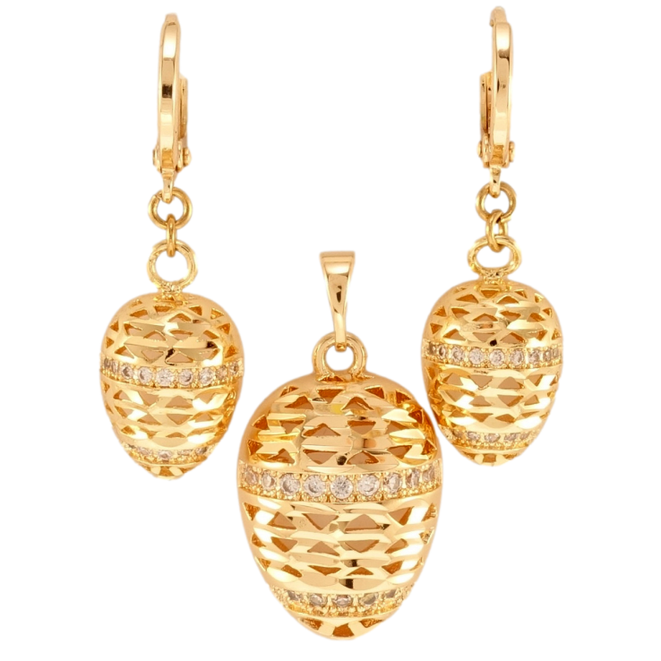 Набір Xuping M&L Колір 18K Сережки Кулон Випуклі овали з різьбленим візерунком фото №12 Набір Xuping M&L Колір 18K Сережки Кулон Випуклі овали з різьбленим візерунком фото №12