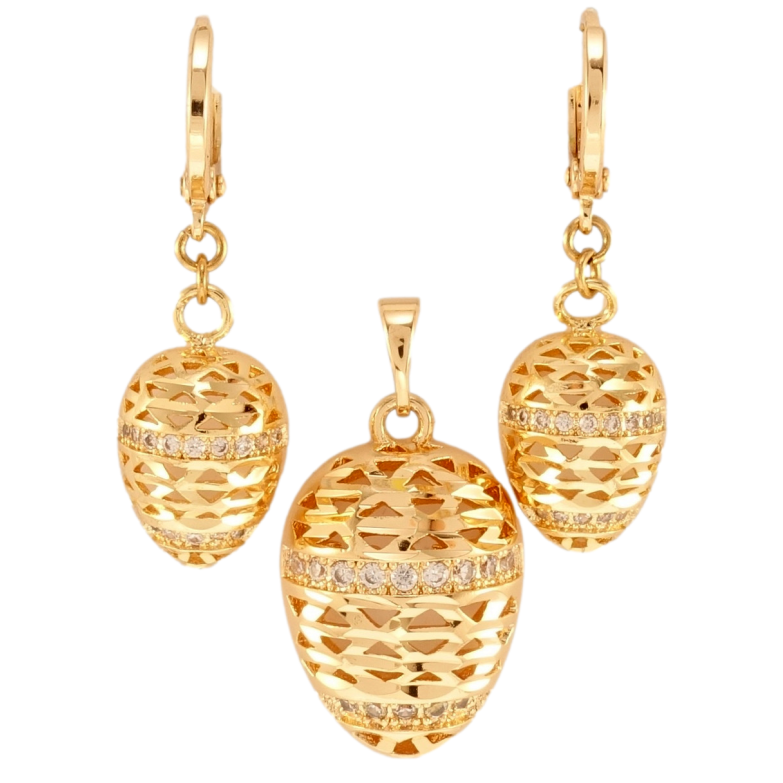 Набір Xuping M&L Колір 18K Сережки Кулон Випуклі овали з різьбленим візерунком фото №1