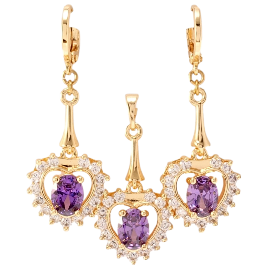 Набор Xuping M&L Цвет 18K Серьги Кулон Сердечки с сиреневыми кристаллами и цирконием фото №1
