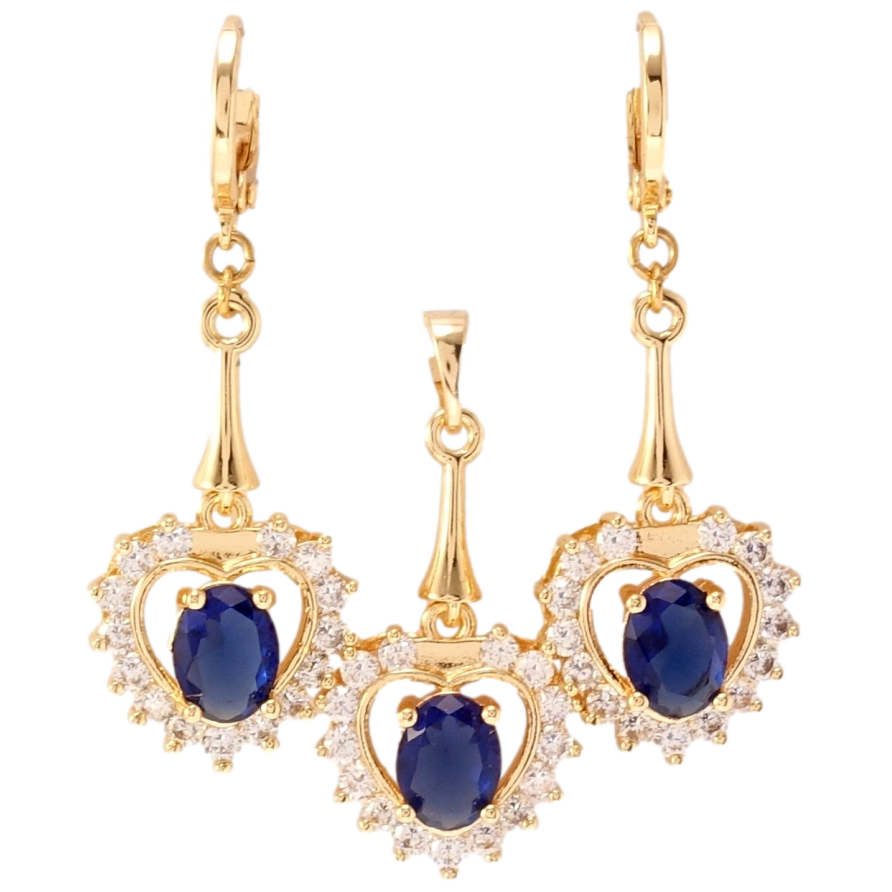 Набор Xuping M&L Цвет 18K Серьги Кулон Сердечки с синими кристаллами и цирконием фото №1