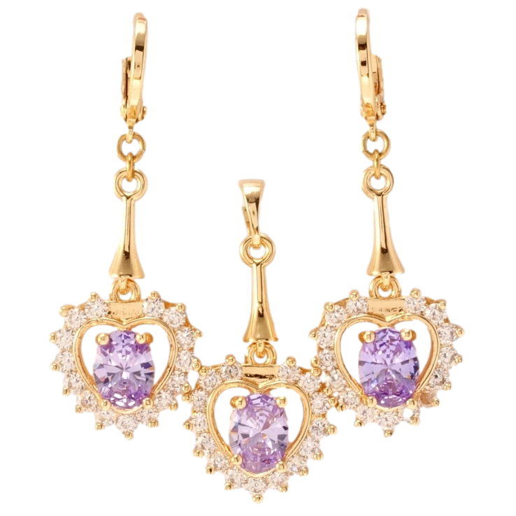 Набор Xuping M&L Цвет 18K Серьги Кулон Сердечки с сиреневыми кристаллами и цирконием фото №18
