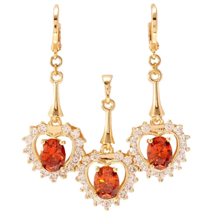 Набор Xuping M&L Цвет 18K Серьги Кулон Сердечки с красными кристаллами и цирконием фото №1