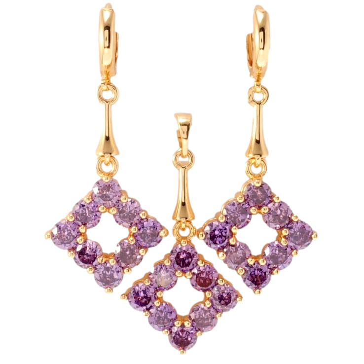 Набір Xuping M&L Колір 18K Сережки Кулон Ромби з бузкових кристалів фото №7 Набір Xuping M&L Колір 18K Сережки Кулон Ромби з бузкових кристалів фото №7