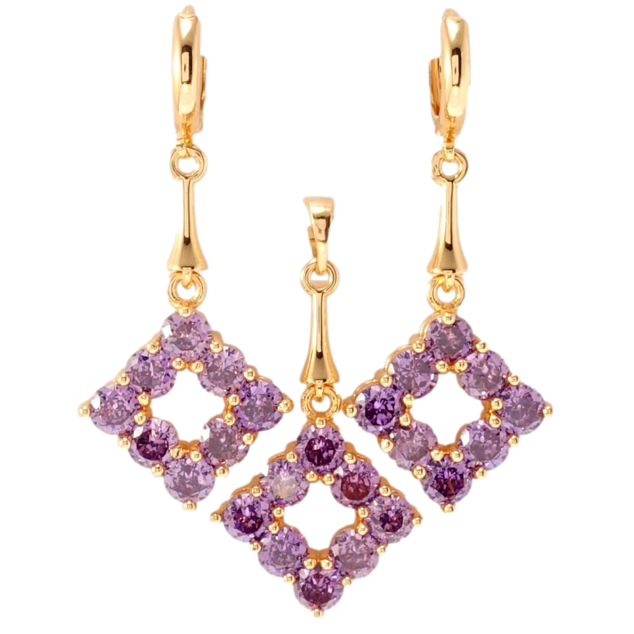 Набір Xuping M&L Колір 18K Сережки Кулон Ромби з бузкових кристалів фото №1 Набір Xuping M&L Колір 18K Сережки Кулон Ромби з бузкових кристалів фото №1