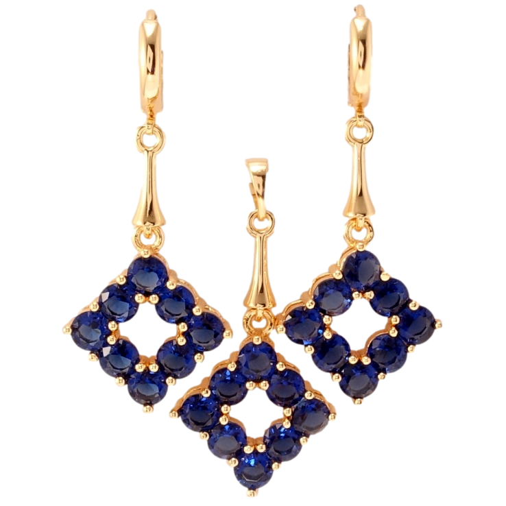 Набір Xuping M&L Колір 18K Сережки Кулон Ромби із синіх кристалів фото №8 Набір Xuping M&L Колір 18K Сережки Кулон Ромби із синіх кристалів фото №8